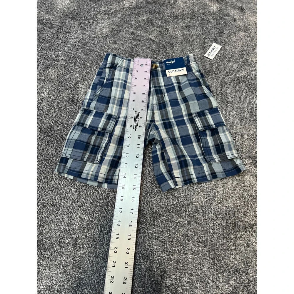 Old Navy Boys Blue Plaid Baggy At The Knee Cargo Shorts Size 6 NWT